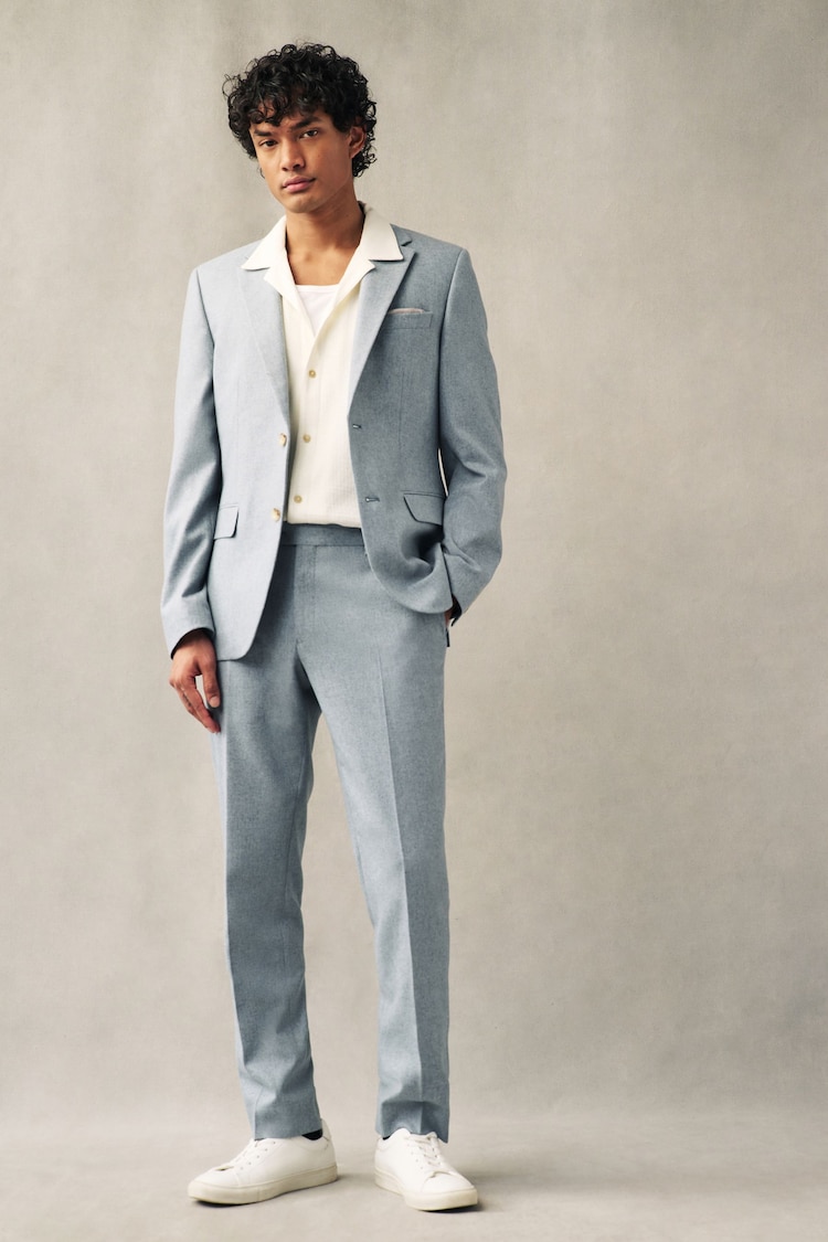 Light Blue Slim Wool Blend Donegal Suit: Trousers - Image 2 of 8