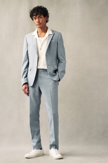 Light Blue Slim Wool Blend Donegal Suit: Trousers