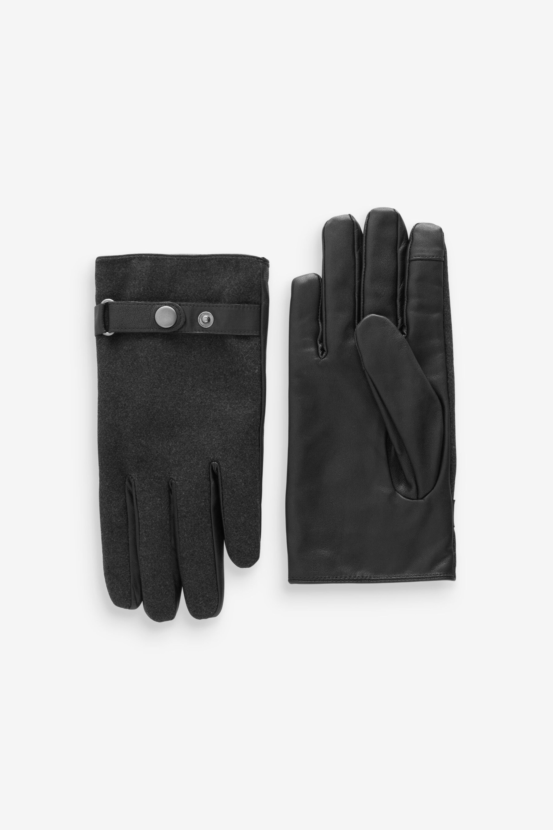 Charcoal Grey Leather Gloves - Image 2 of 3