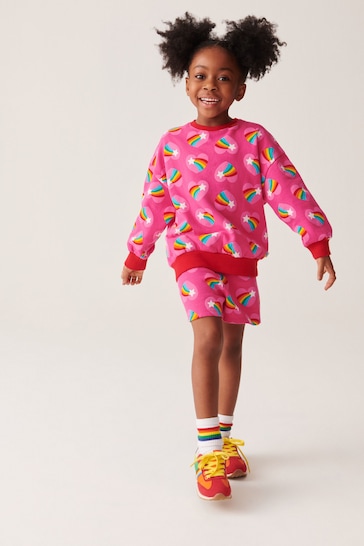 Little Bird by Jools Oliver Pink Rainbow Heart Sweat Top and Short Set