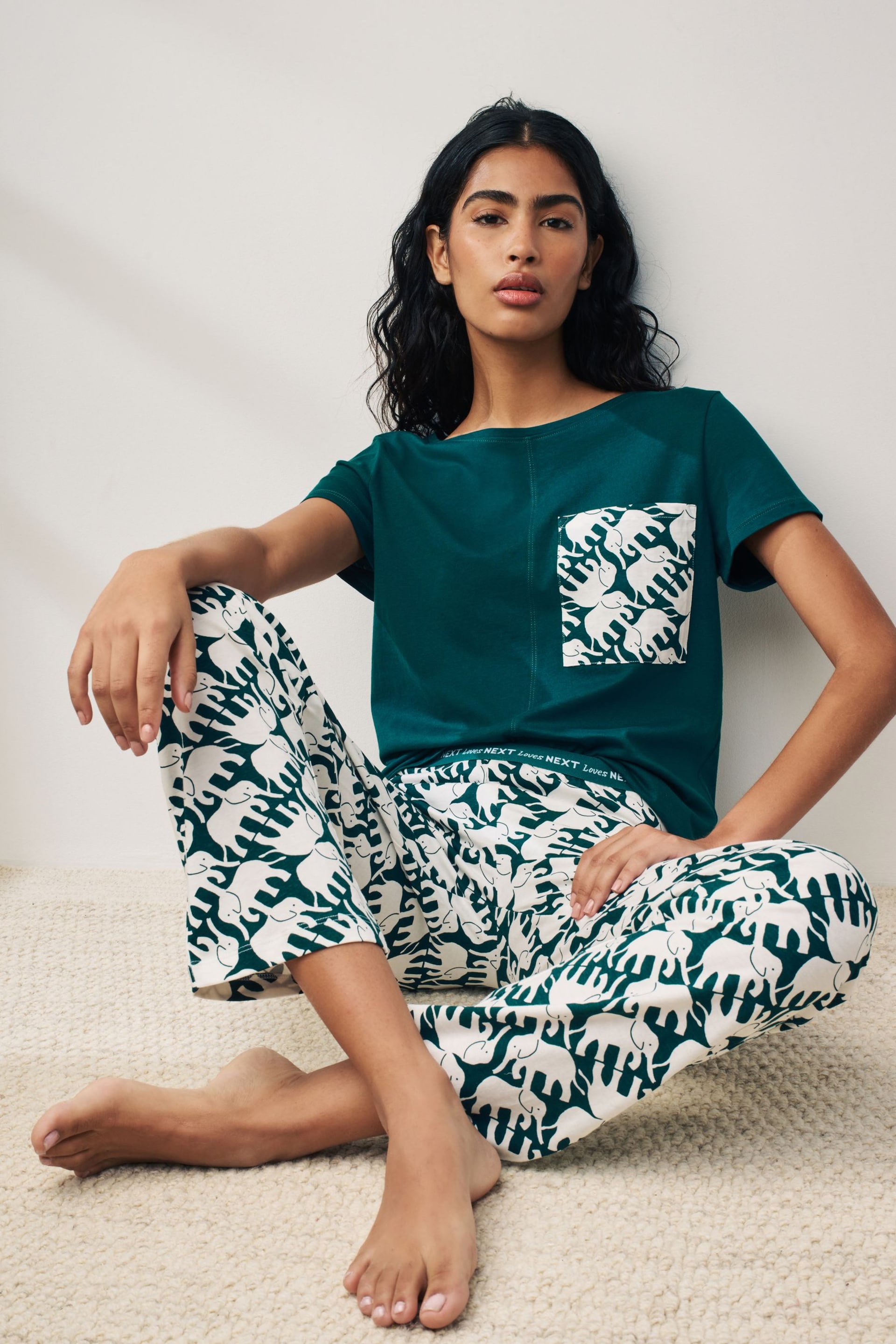 Teal Elephant Cotton Short Sleeve Pyjamas - Image 1 of 8