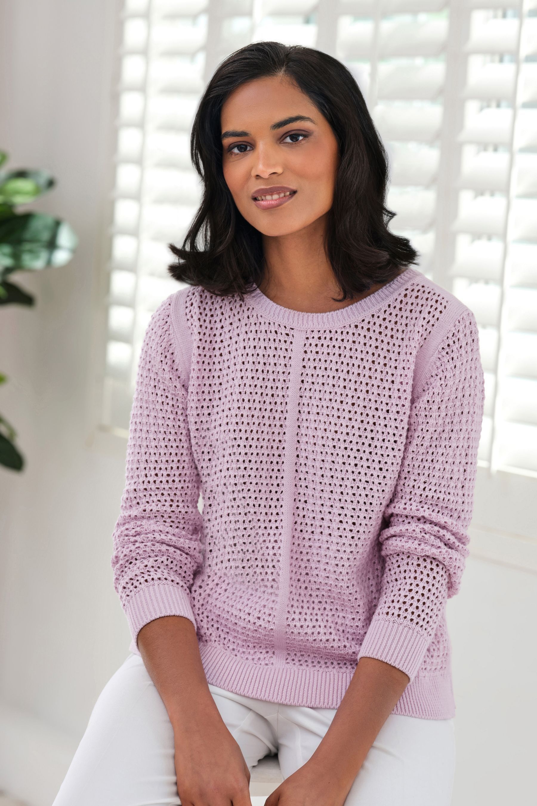 Buy Pure Collection Pink Cotton Mesh Sweater from the Next UK