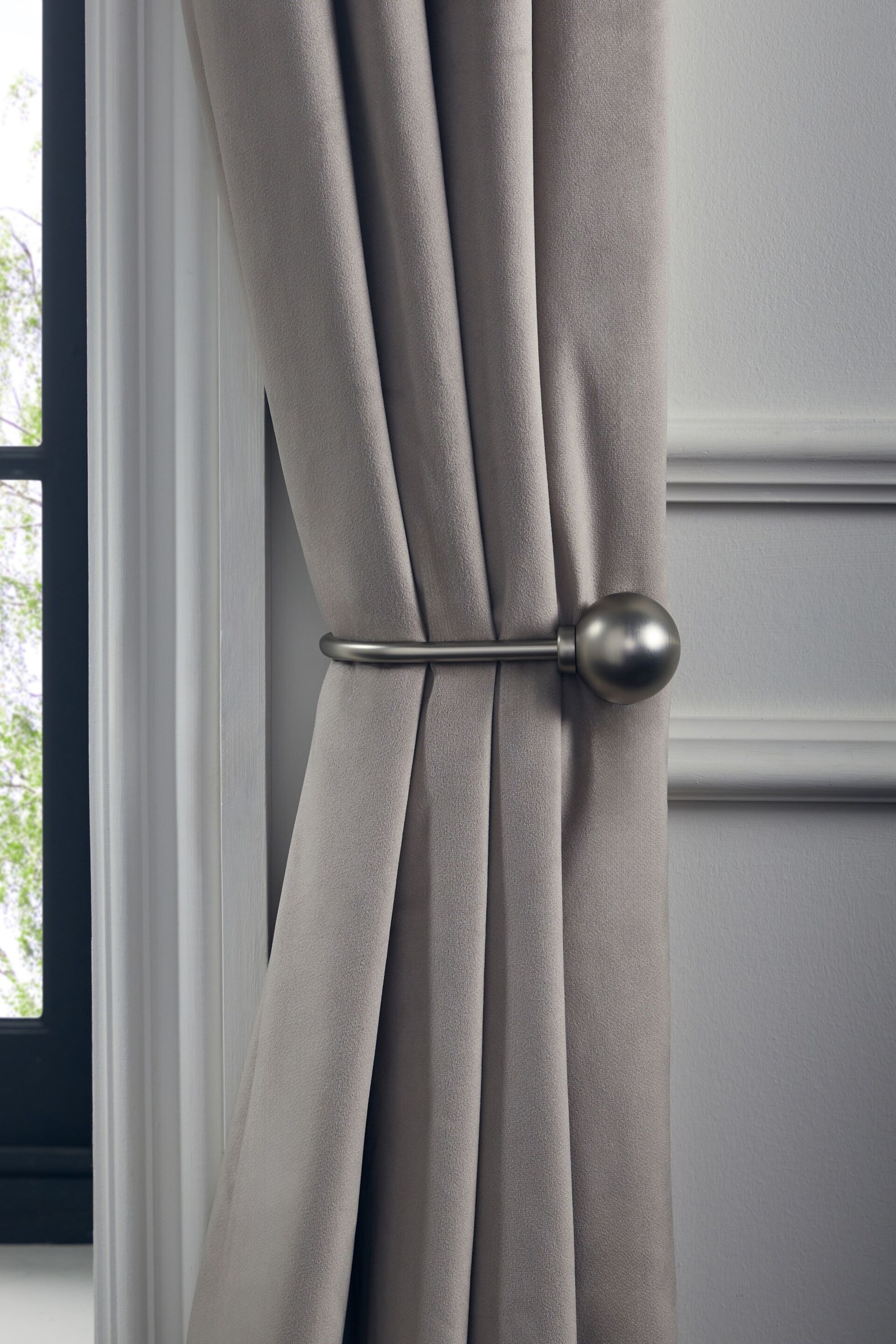 Set of 2 Brushed Silver Ball Curtain Holdbacks - Image 1 of 4