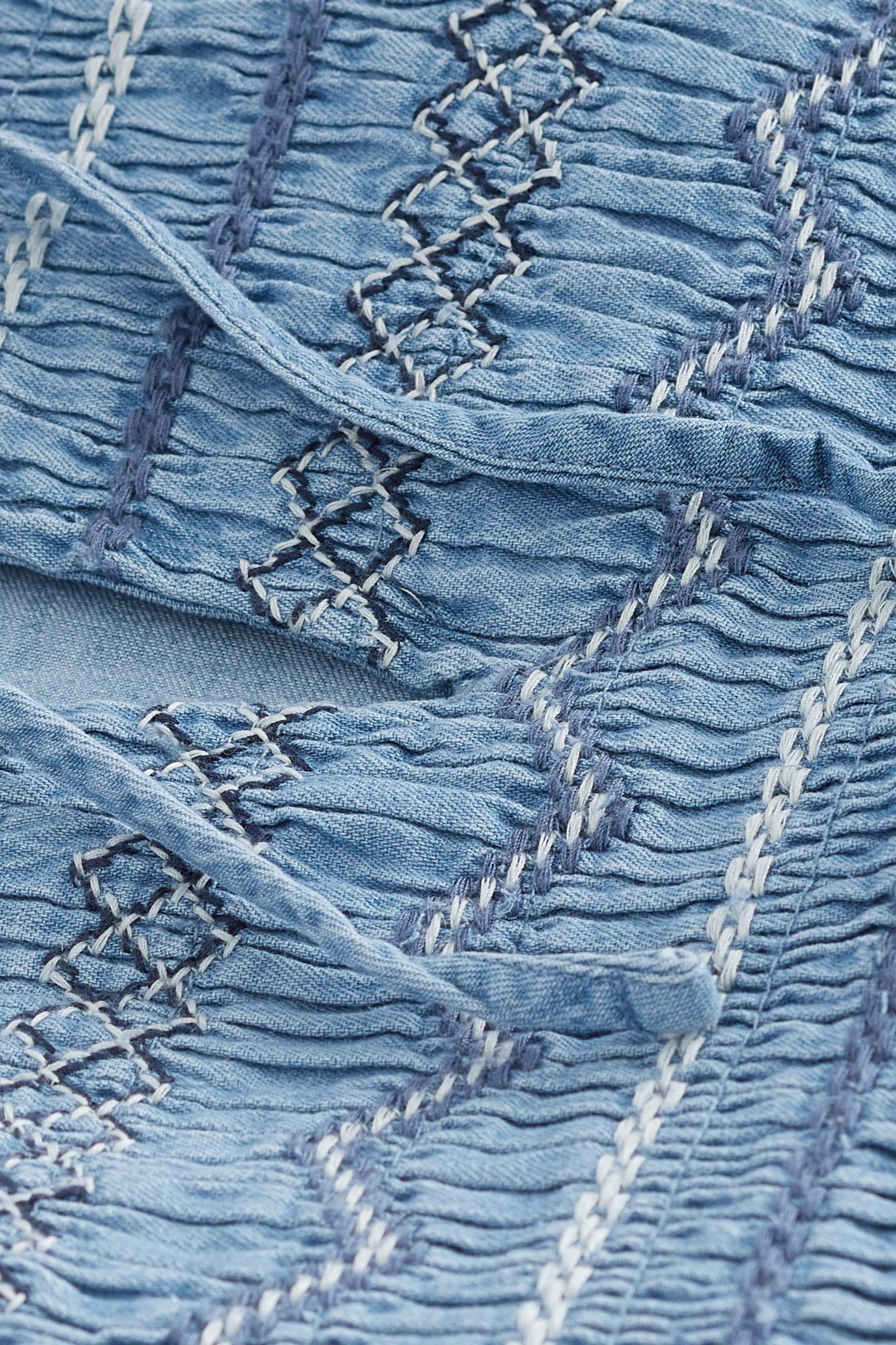 Blue Embroidered Midi Denim Smock Dress - Image 5 of 5