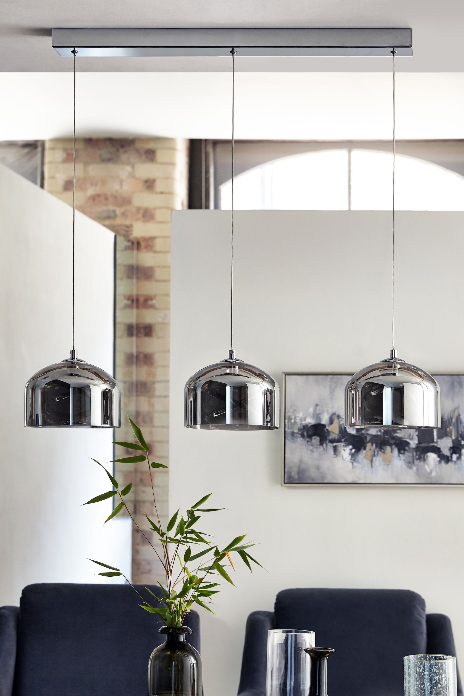 Buy Smoke Grey Helix 3 Light Linear Ceiling Light Pendant from the