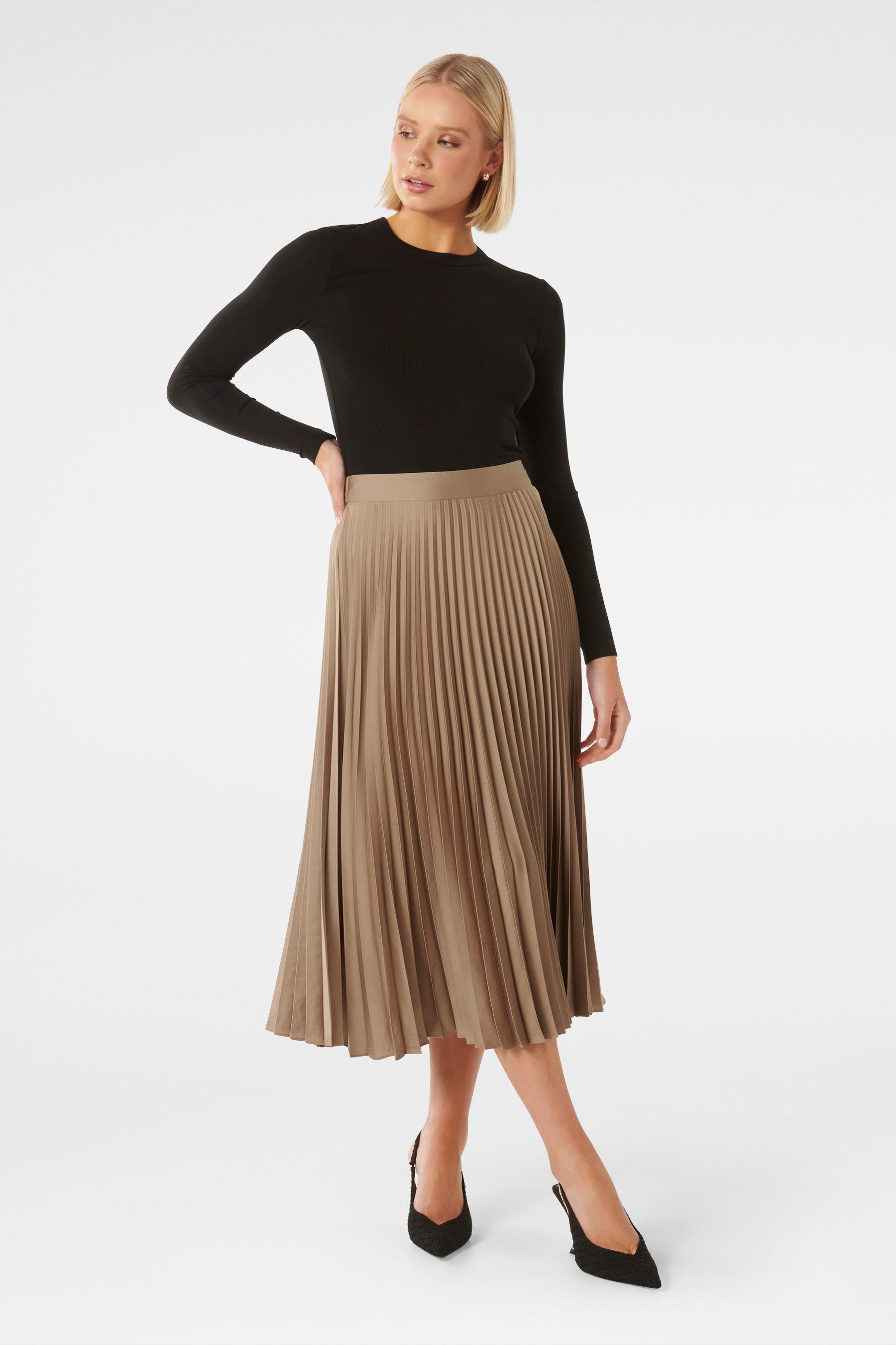 Buy Forever New Gold Ester Satin Pleated Skirt from Next Luxembourg