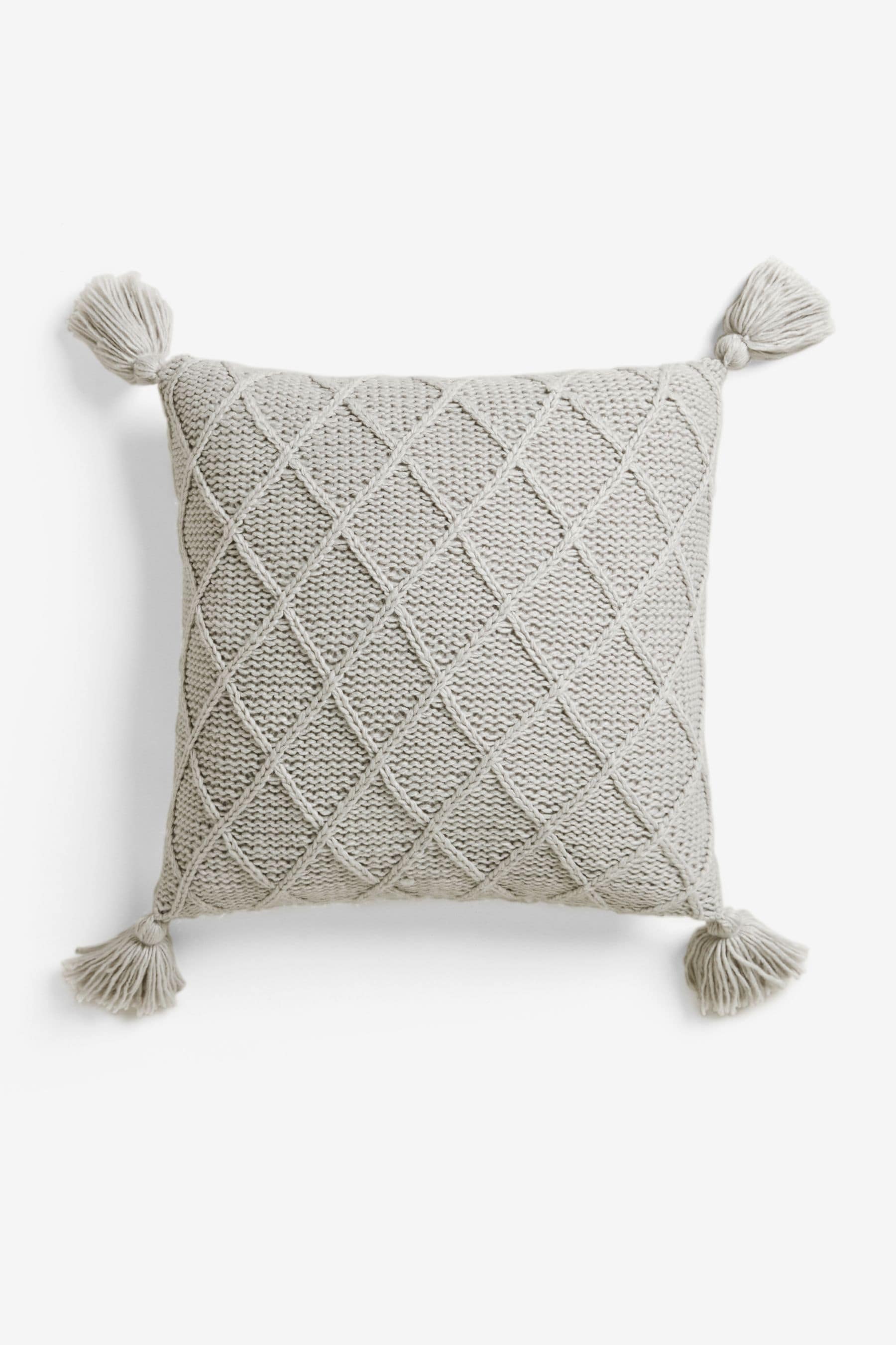 Buy Grey Knitted Tassel Trim 50 x 50 Cushion from Next Luxembourg