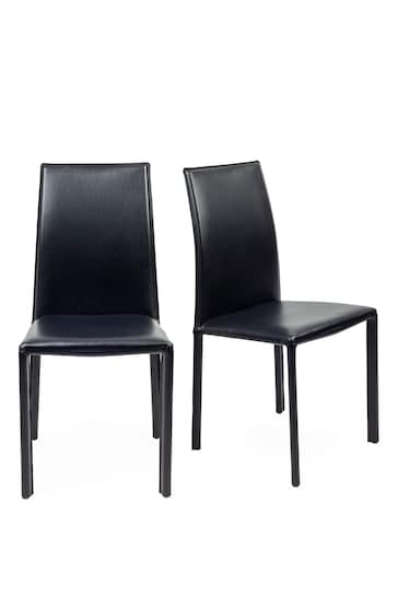HEAL'S Set of 2 Black Byron Leather Dining Chairs