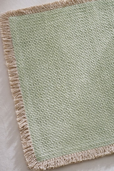 Set of 4 Sage Green Woven Fringe Edge Fabric Placemats