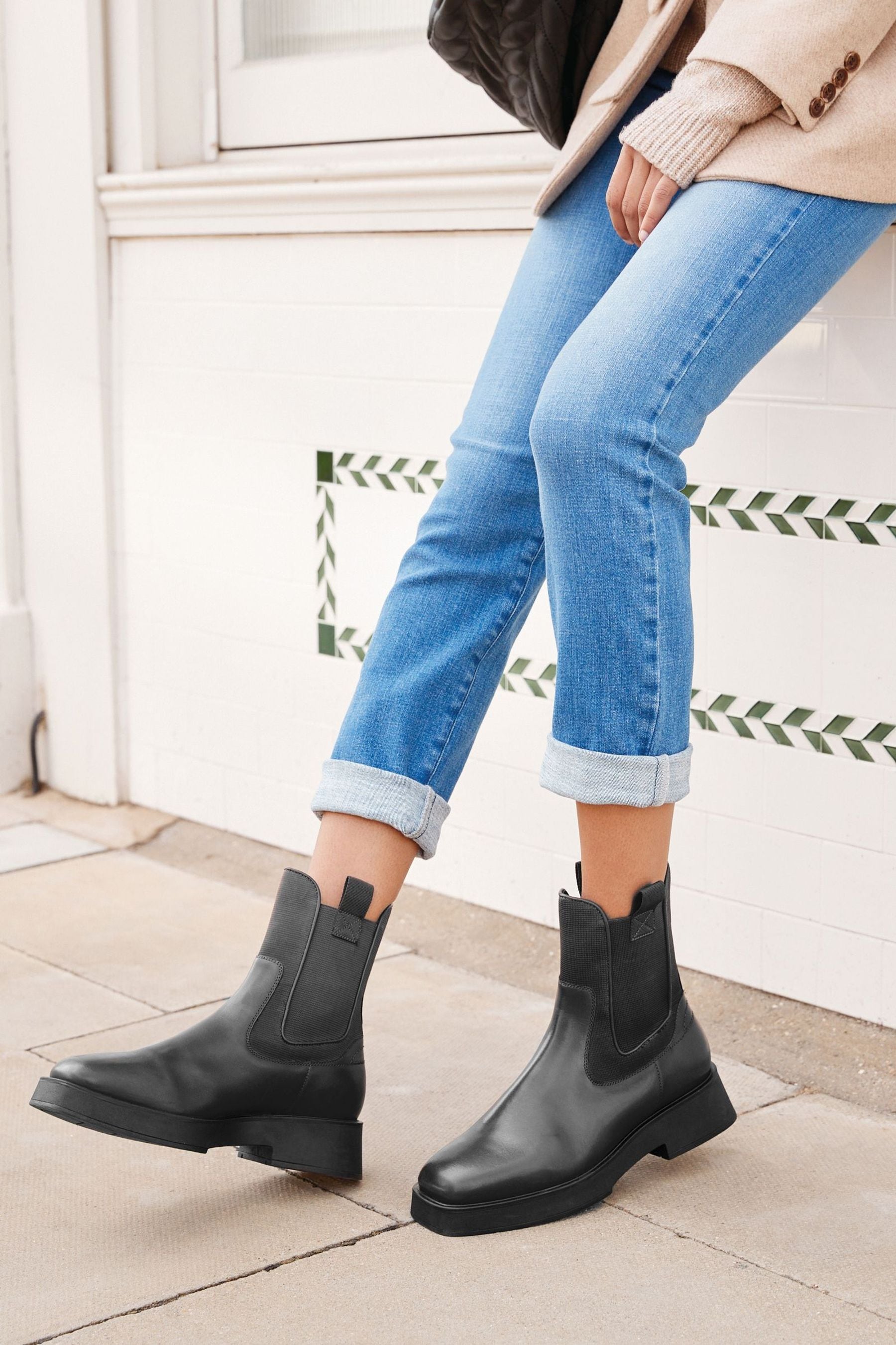 Buy Black Regular Wide Fit Forever Comfort Leather Square Toe Chelsea Boots from Next Luxembourg
