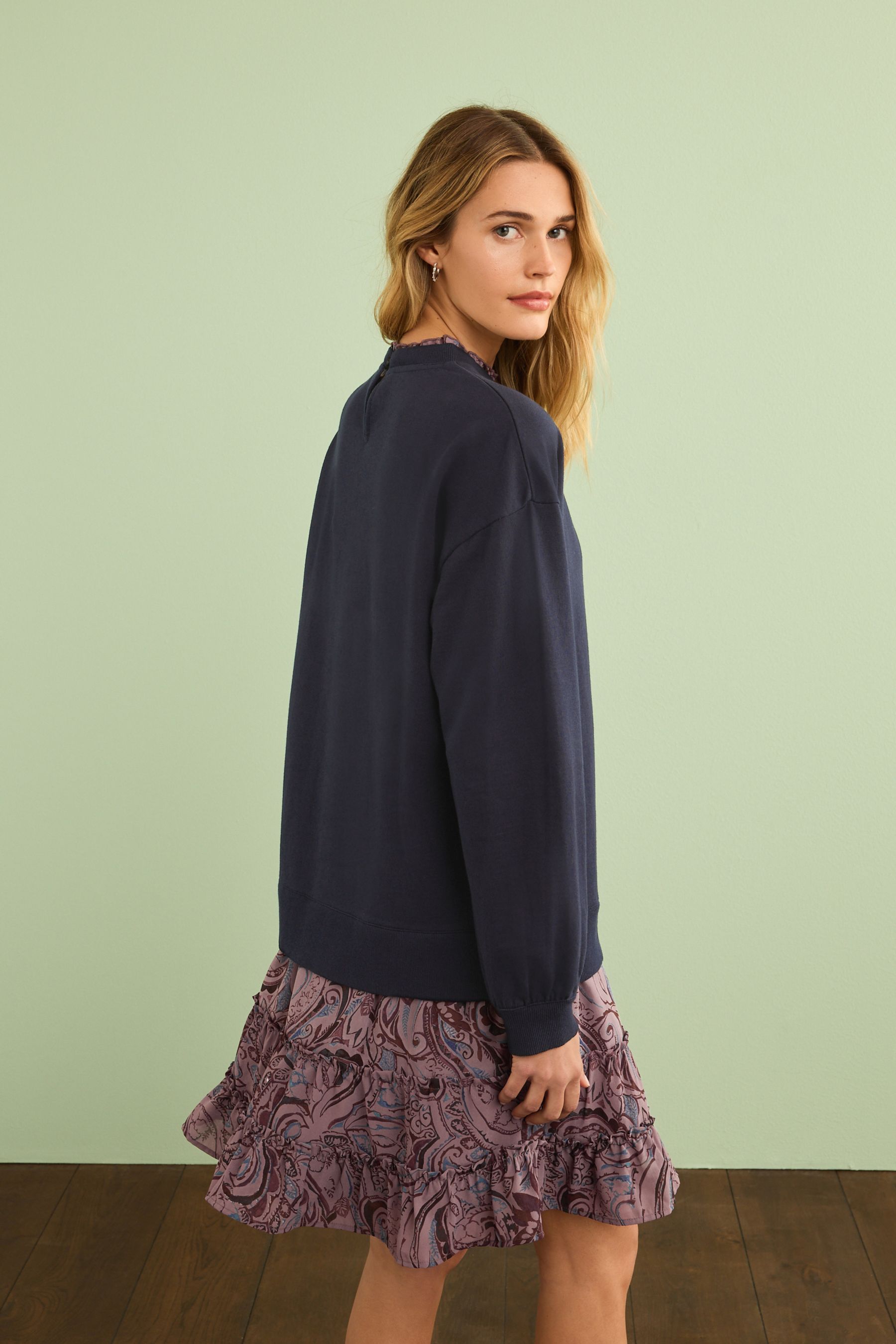 Buy Navy Blue Paisley Print Layered Sweatshirt Long Sleeve Dress from Next Luxembourg