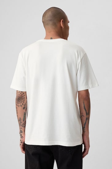 Gap White Def Leopard Cotton Graphic Short Sleeve T-Shirt