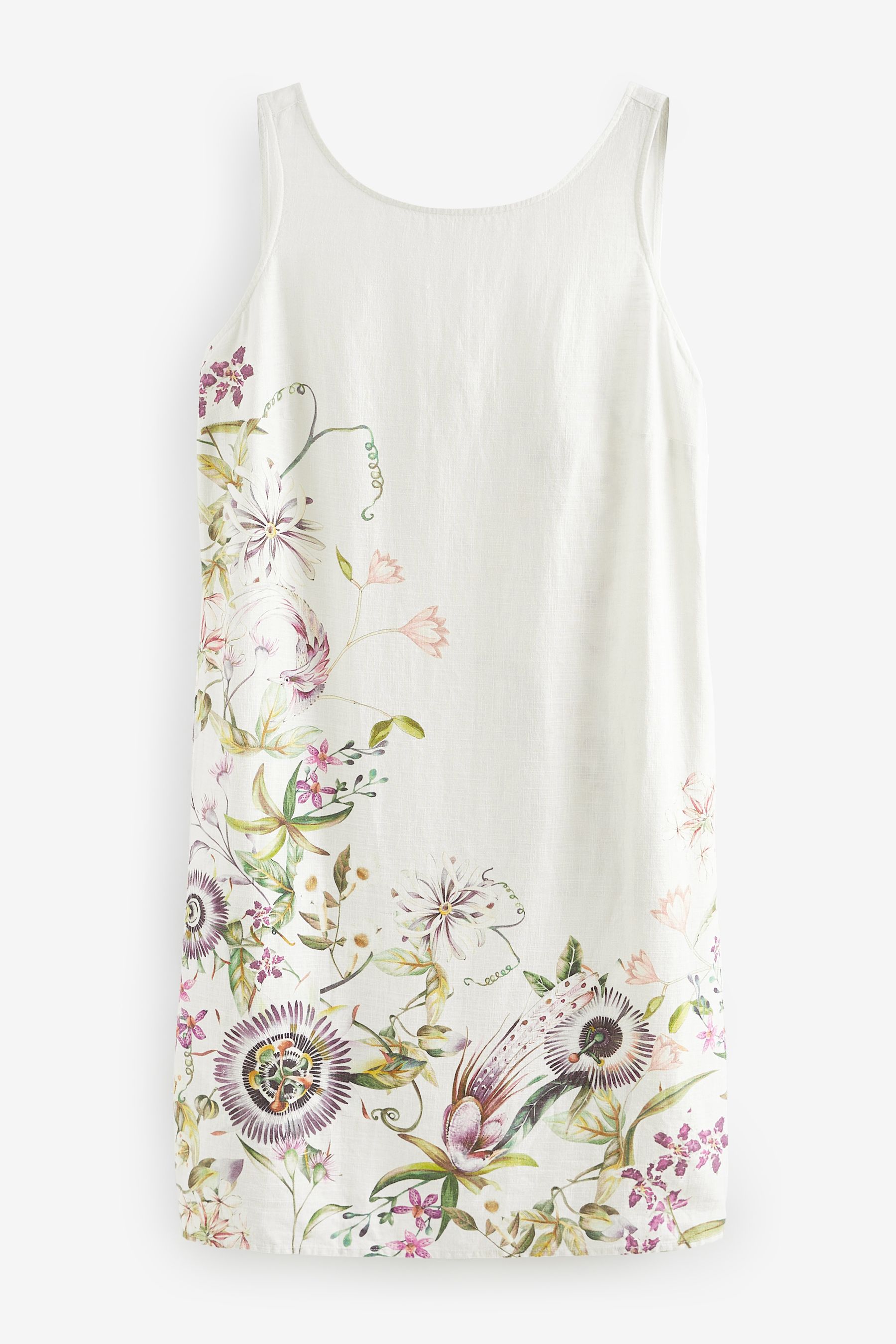 Buy Ecru Cream Floral Linen Blend Sleeveless Shift Dress from the