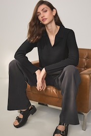 Black Wide Leg Slinky Soft Touch Stretch High Waist Trousers - Image 2 of 7