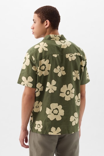 Gap Green Linen Blend Short Sleeve Shirt