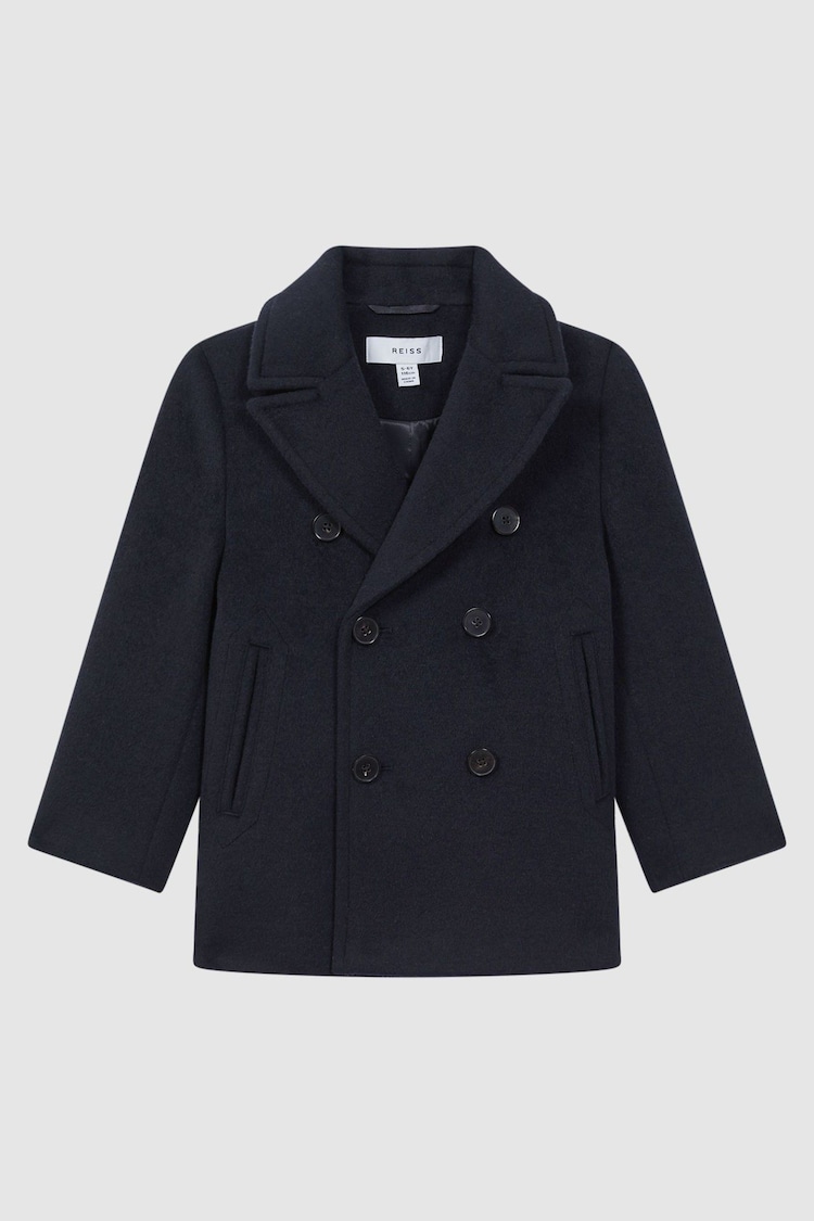 Reiss Navy Bergamo 9-14 yrs Wool Blend Double Breasted Peacoat - Image 2 of 6