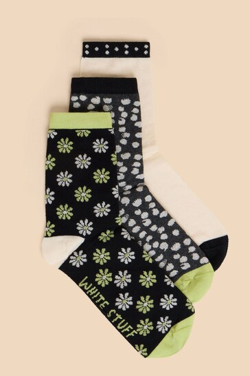 White Stuff Black Daisy Ankle Socks 3 Pack
