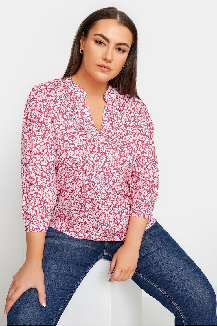 Yours Curve Pink Pintuck Half Placket Blouse - Image 1 of 4