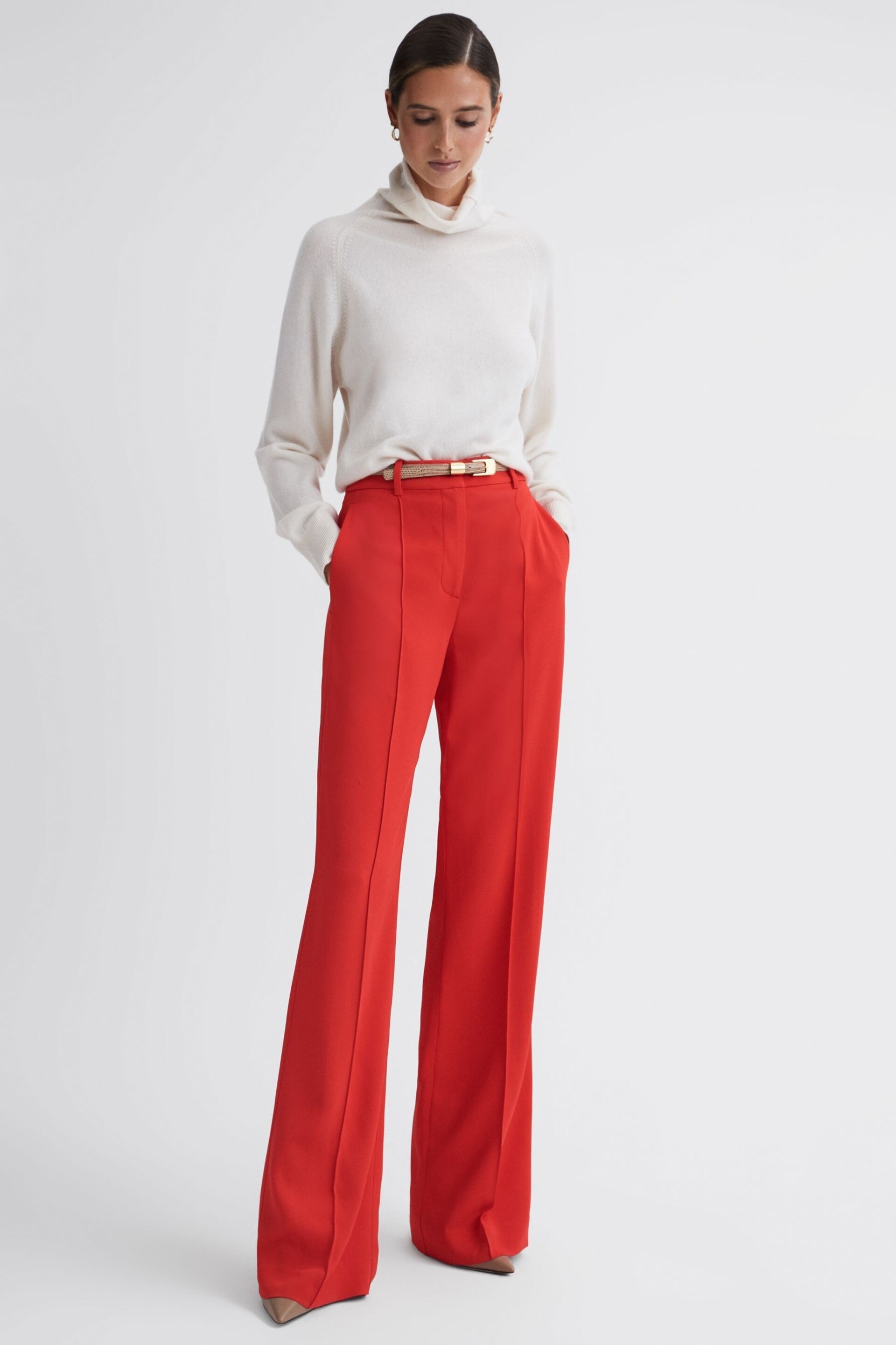 Reiss Coral Cara Wide Leg Mid Rise Trousers - Image 4 of 5