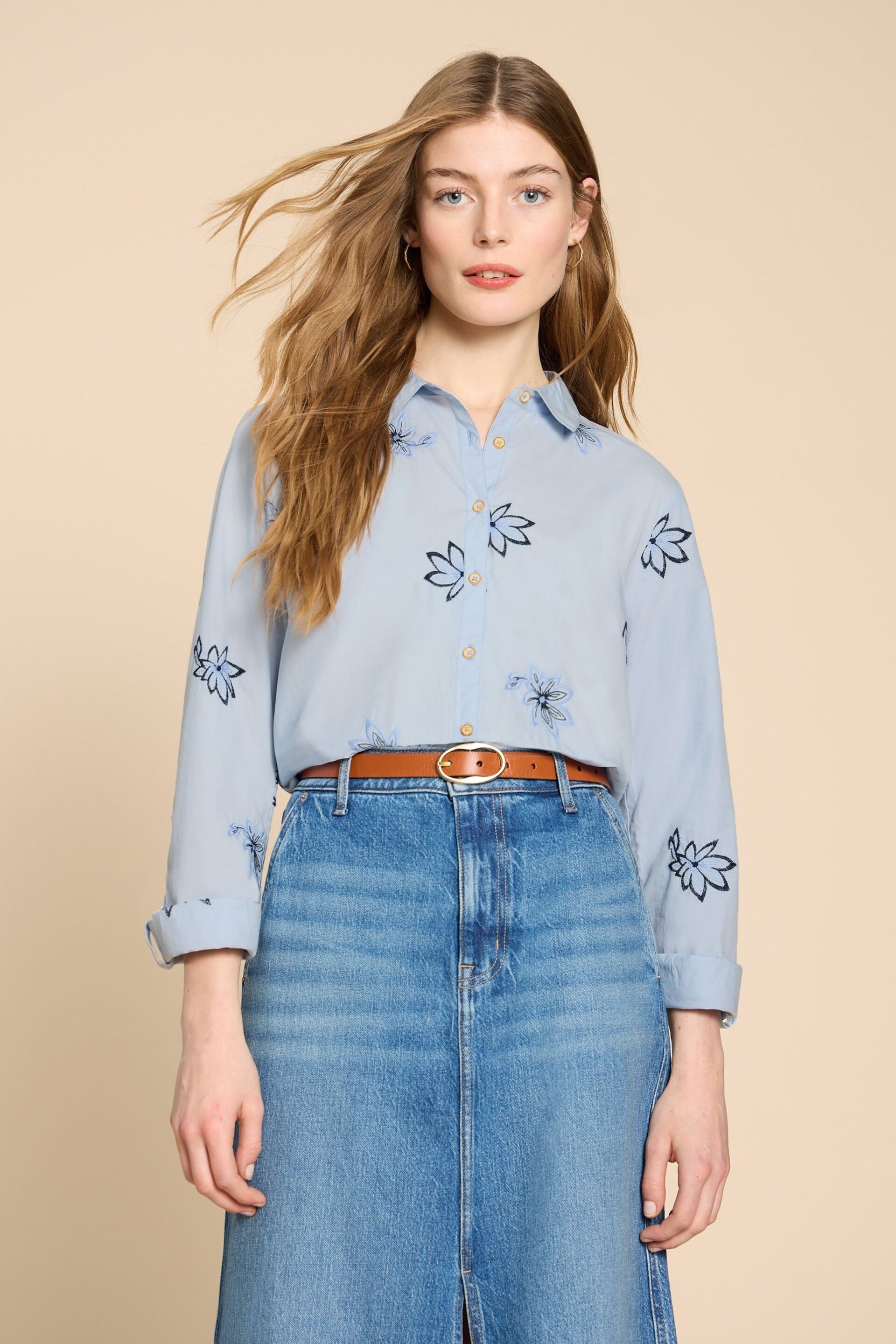 White Stuff Blue Sophie Embroidered Shirt - Image 2 of 8