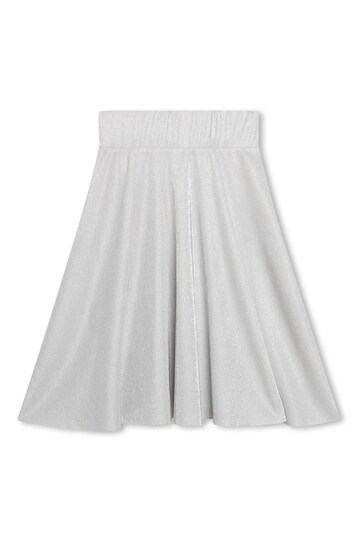 DKNY Grey Shimmer Mid Length Logo Skirt