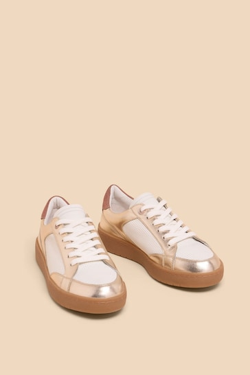 White Stuff Gold Dahlia Leather Trainers