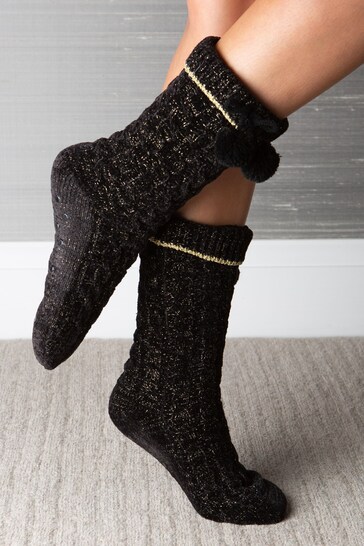 Pour Moi Black Cosy Cable Knit Slip Socks