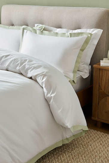 White/Sage Cotton Rich Oxford Duvet Cover and Pillowcase Set