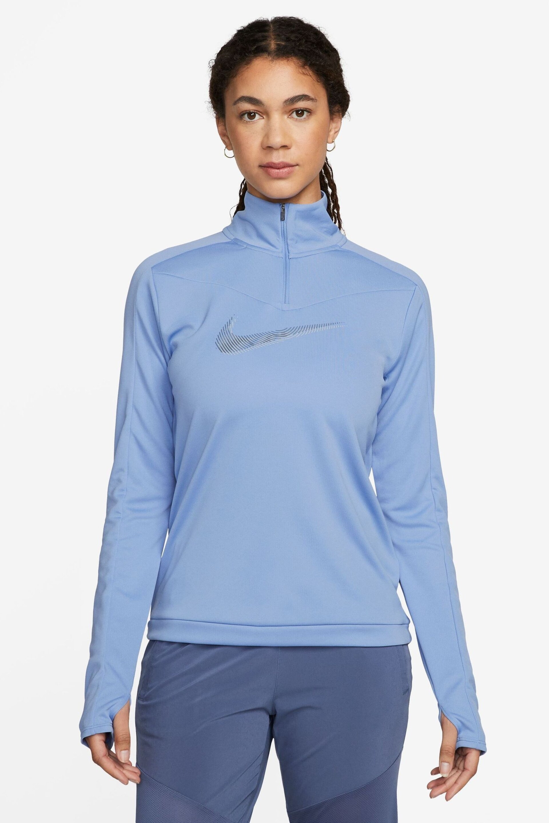 Nike Blue Dri-FIT Swoosh Half-Zip Running Top - Image 1 of 3