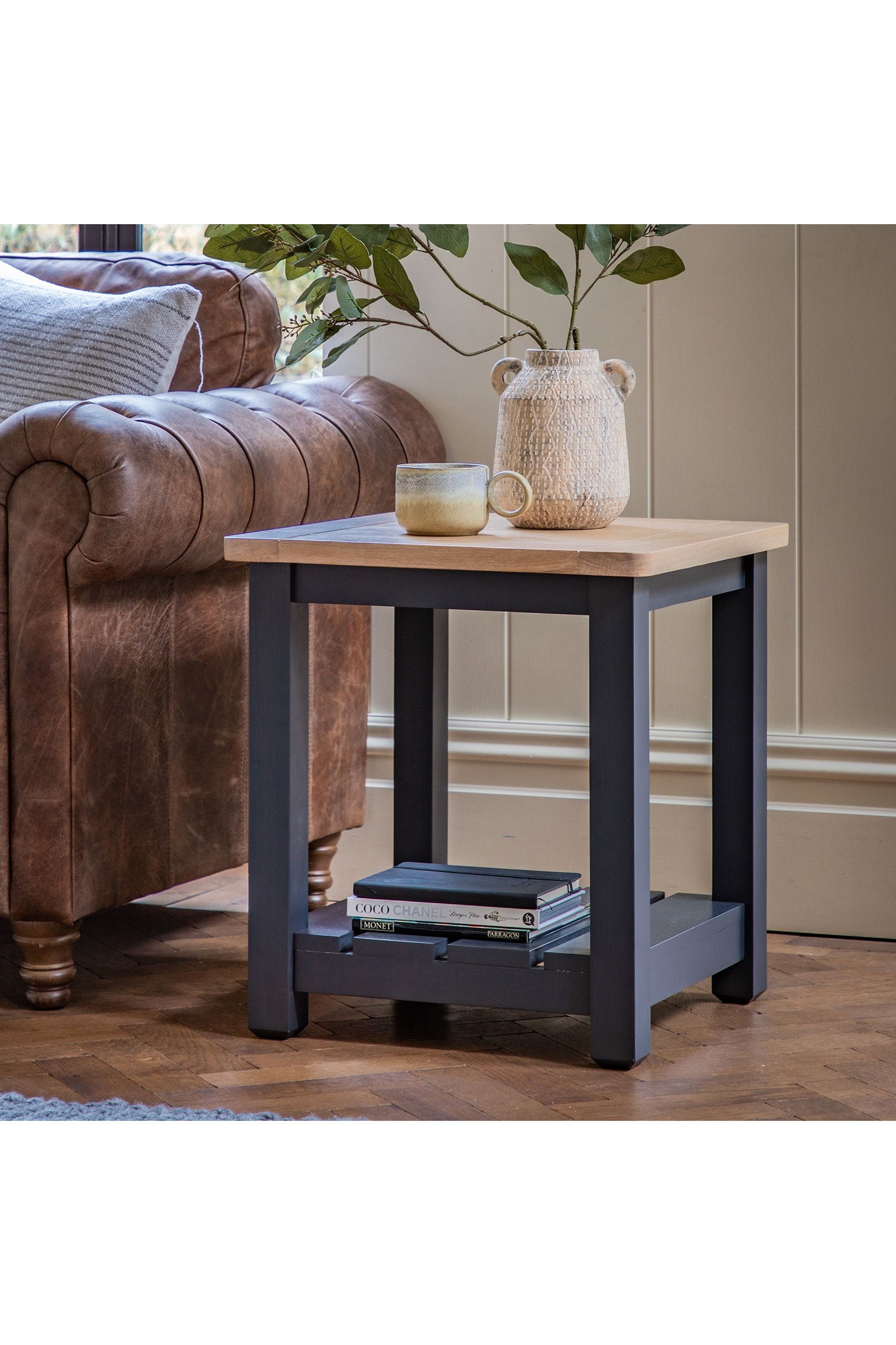 Black barrel deals side table