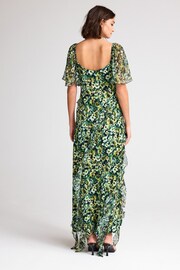 Green Floral Print Square Neck Ruffle Midi Dress - Image 3 of 6