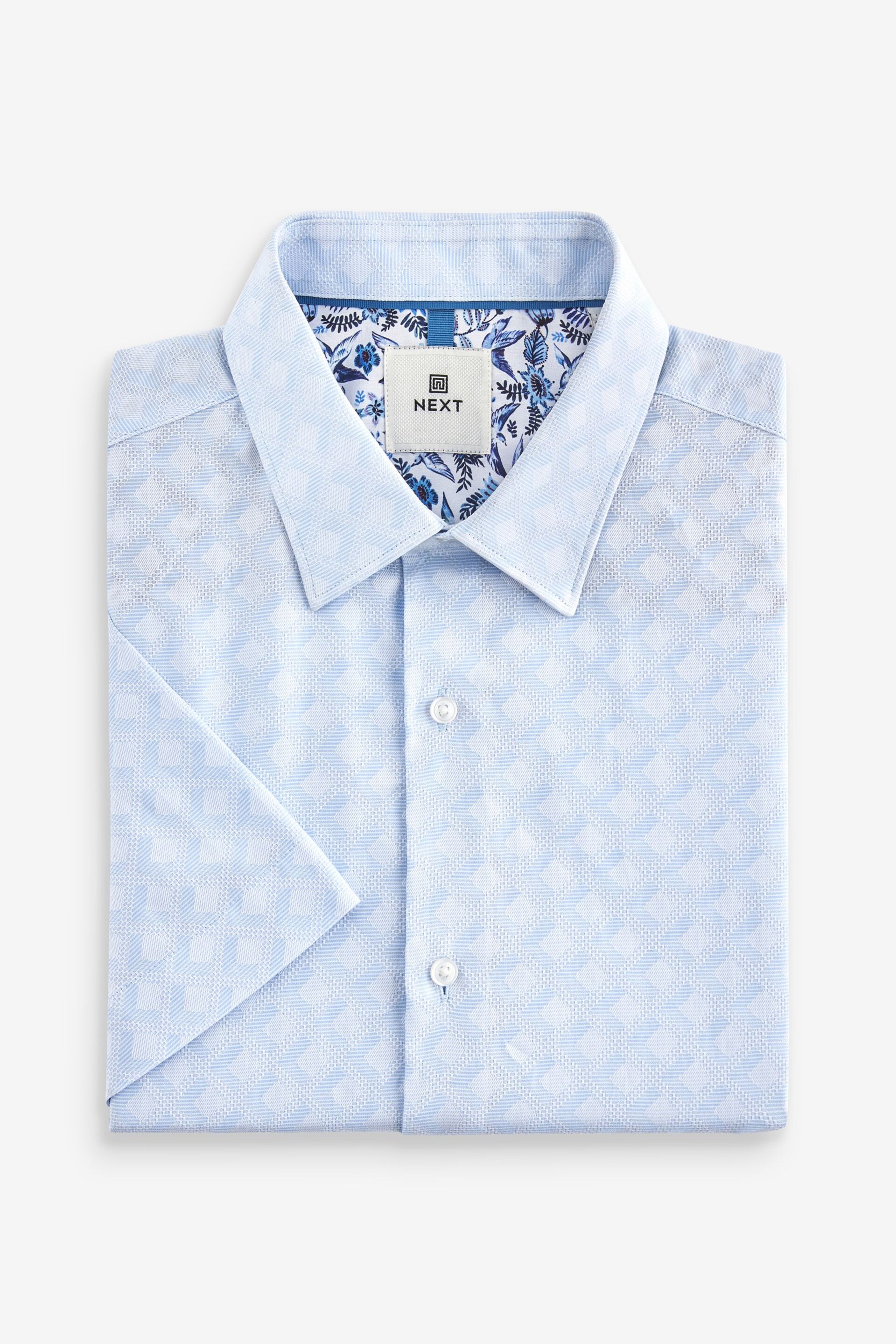 Blue Regular Fit Trimmed Formal Short Sleeve Shirt - Image 1 of 4