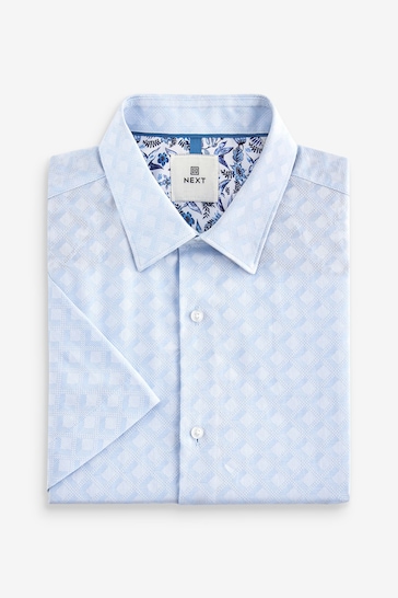 Blue Regular Fit Trimmed Formal Short Sleeve Shirt