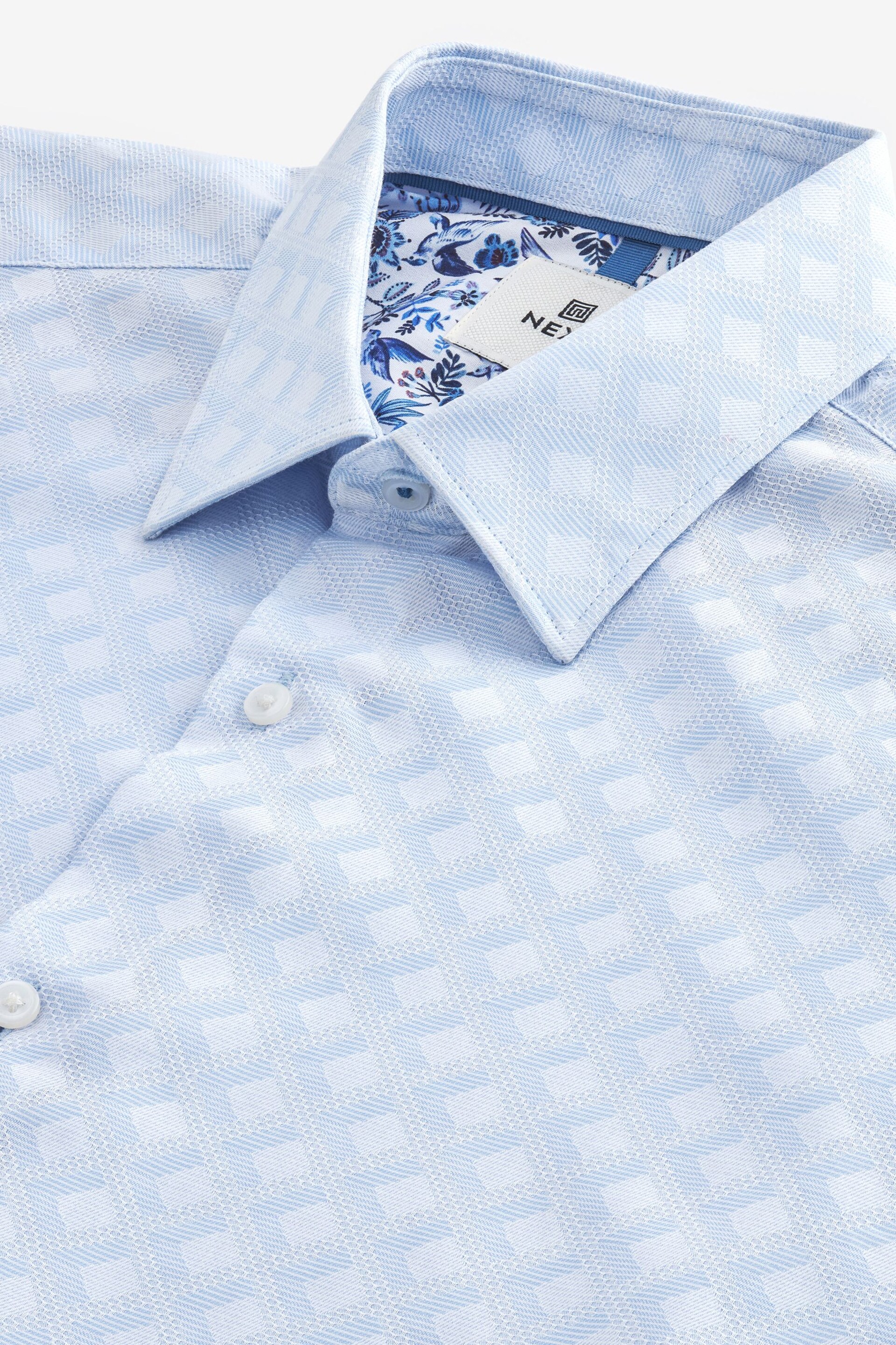 Blue Regular Fit Trimmed Formal Short Sleeve Shirt - Image 4 of 4