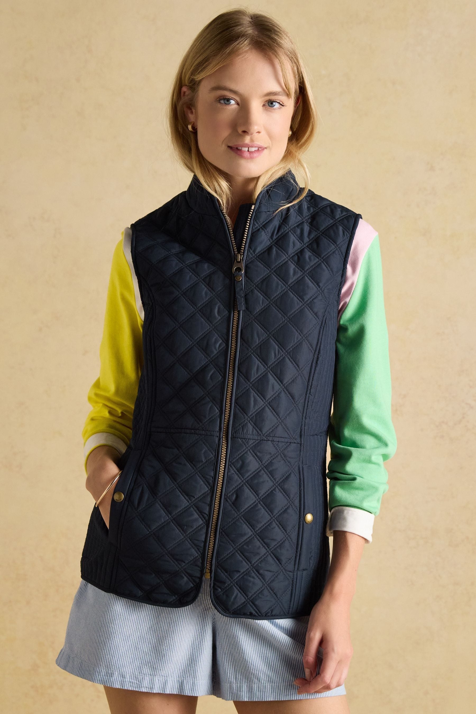Buy Joules Minx Navy Blue Showerproof Diamond Quilted Gilet from Next USA