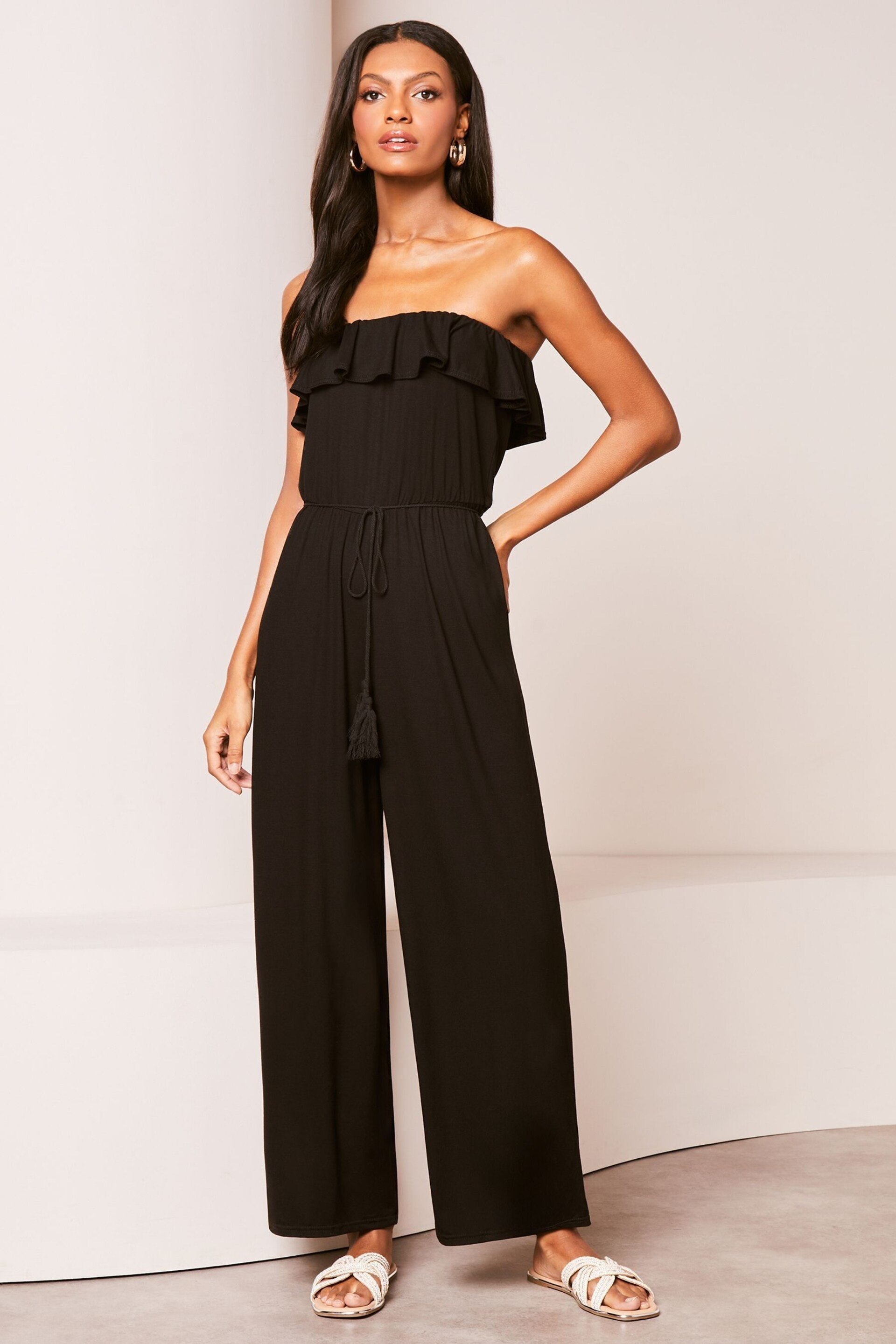 Lipsy Black Jersey Bandeau Holiday Shop Jumpsuit - Image 1 of 4