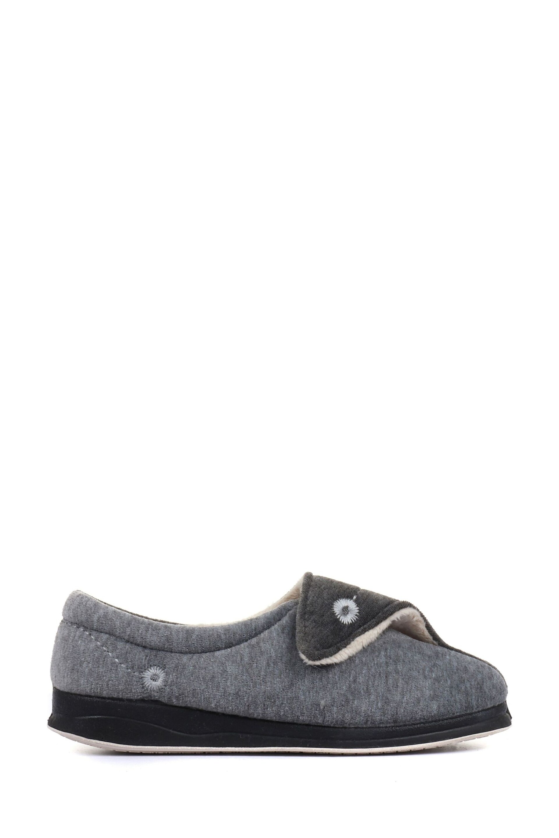 Pavers Grey Ladies Touch Fasten Full Slippers With Permalose Sole - Image 1 of 5