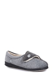 Pavers Grey Ladies Touch Fasten Full Slippers With Permalose Sole - Image 2 of 5