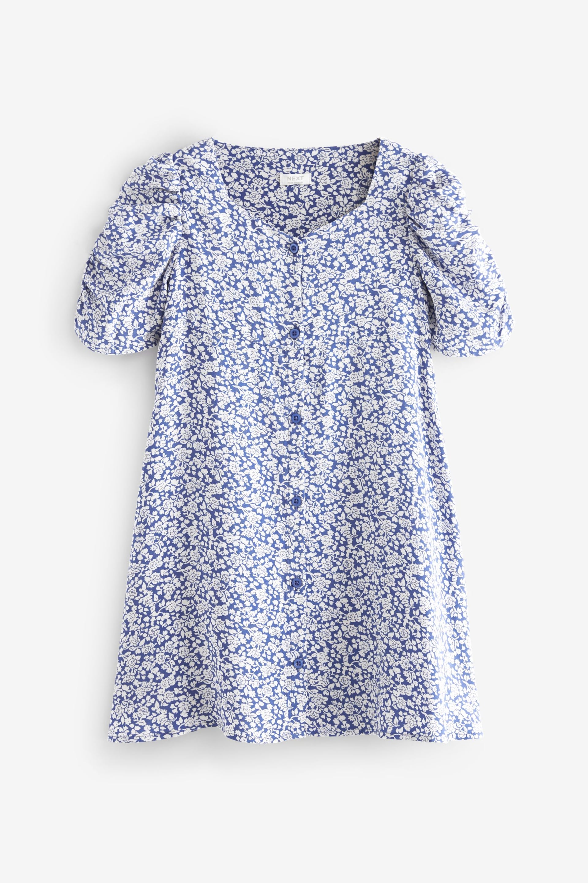 Blue Floral Ruched Sleeve Tea Dress (3-16yrs) - Image 6 of 8