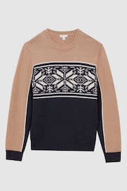 Reiss Navy/Camel Nash Knitted Colourblock Fair Isle Jumper - Image 2 of 4