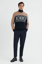 Reiss Navy/Camel Nash Knitted Colourblock Fair Isle Jumper - Image 3 of 4