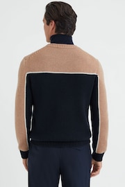 Reiss Navy/Camel Nash Knitted Colourblock Fair Isle Jumper - Image 4 of 4