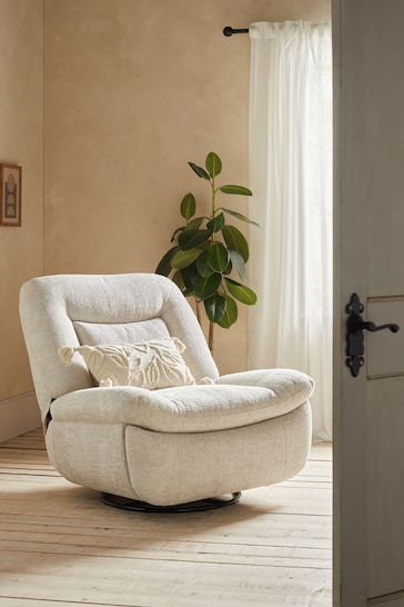 Chunky Chenille Oyster Natural Cheston Power Recliner Chair with Swivel