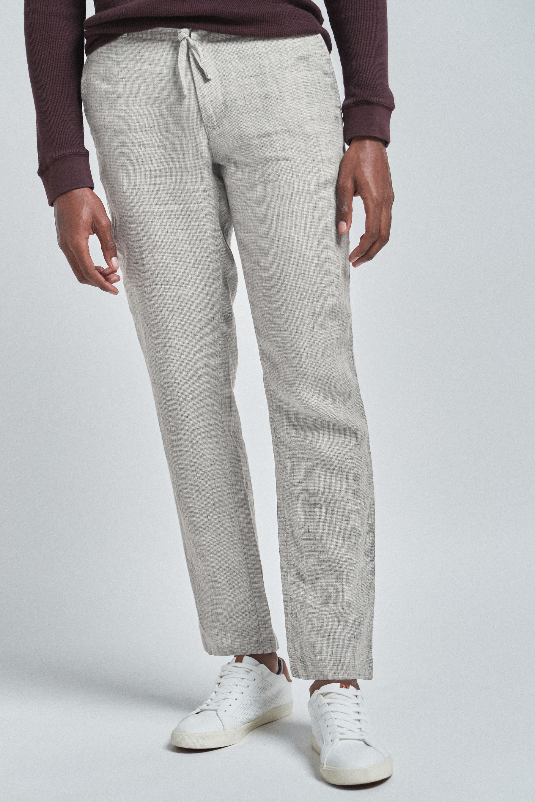 Buy Light Grey 100 Linen Trousers from Next Luxembourg