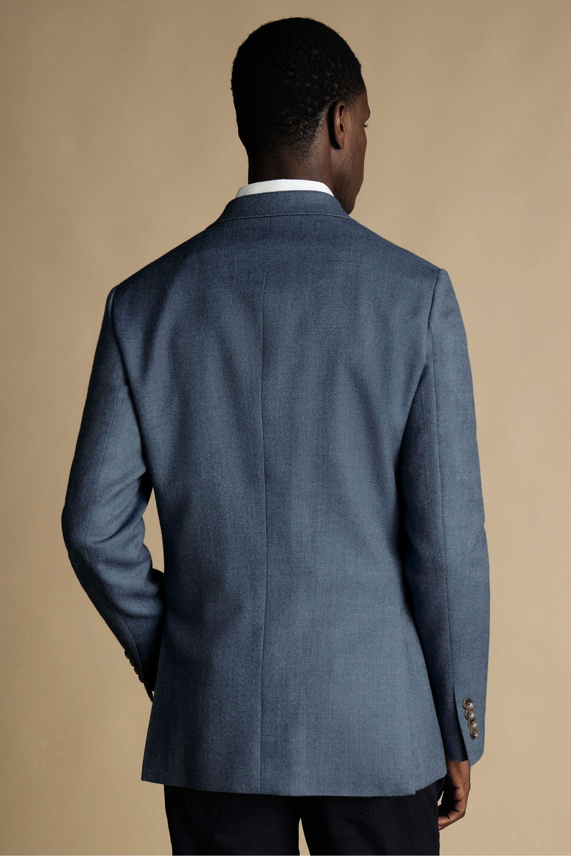 Charles Tyrwhitt Blue Ground Twill Wool Texture Slim Fit Jacket - Image 2 of 5