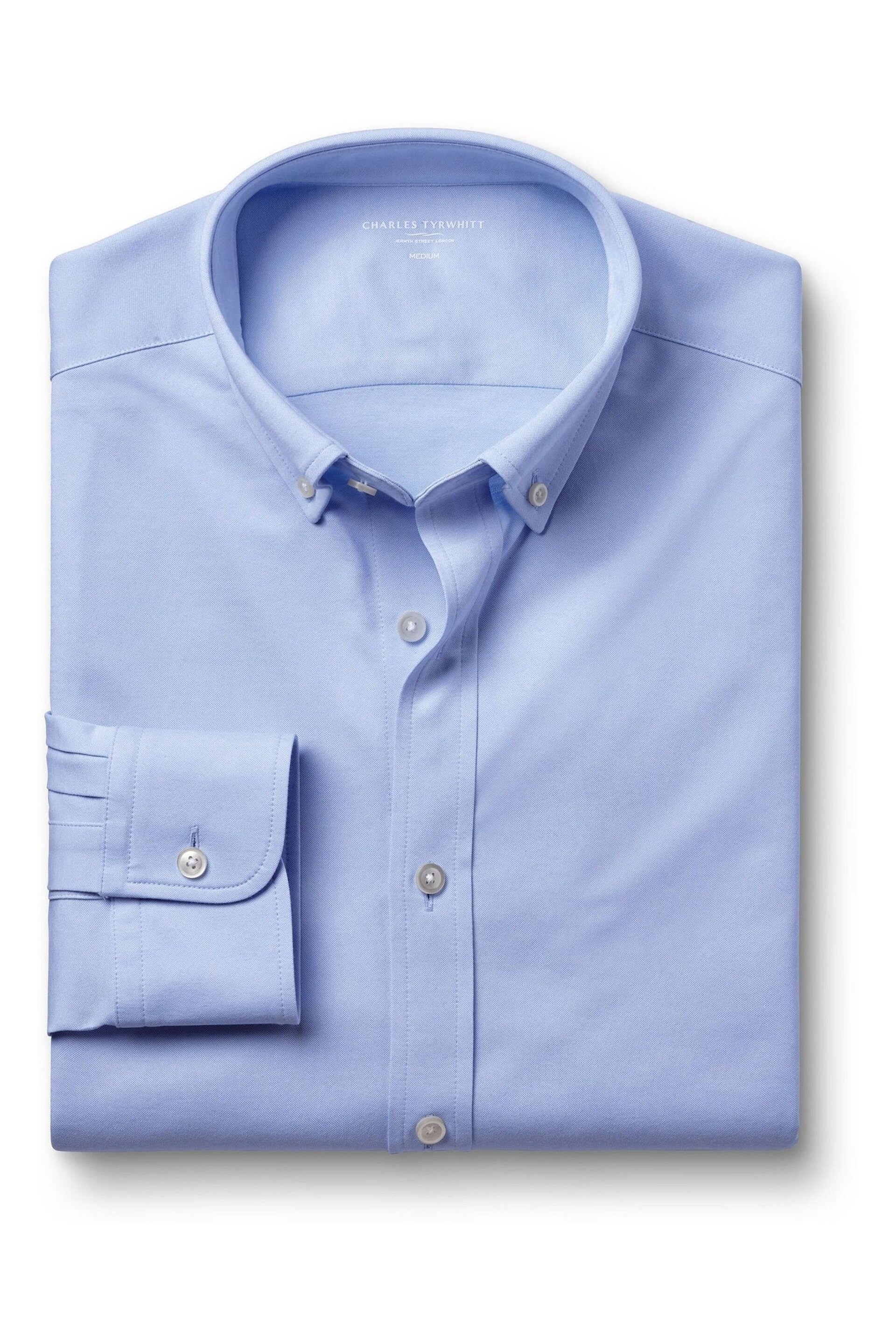 Charles Tyrwhitt Blue Four Way Stretch Button Down Jersey Shirt - Image 4 of 5