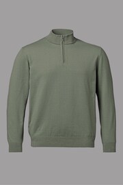 Charles Tyrwhitt Green Combed Cotton Zip Neck Jumper - Image 4 of 6