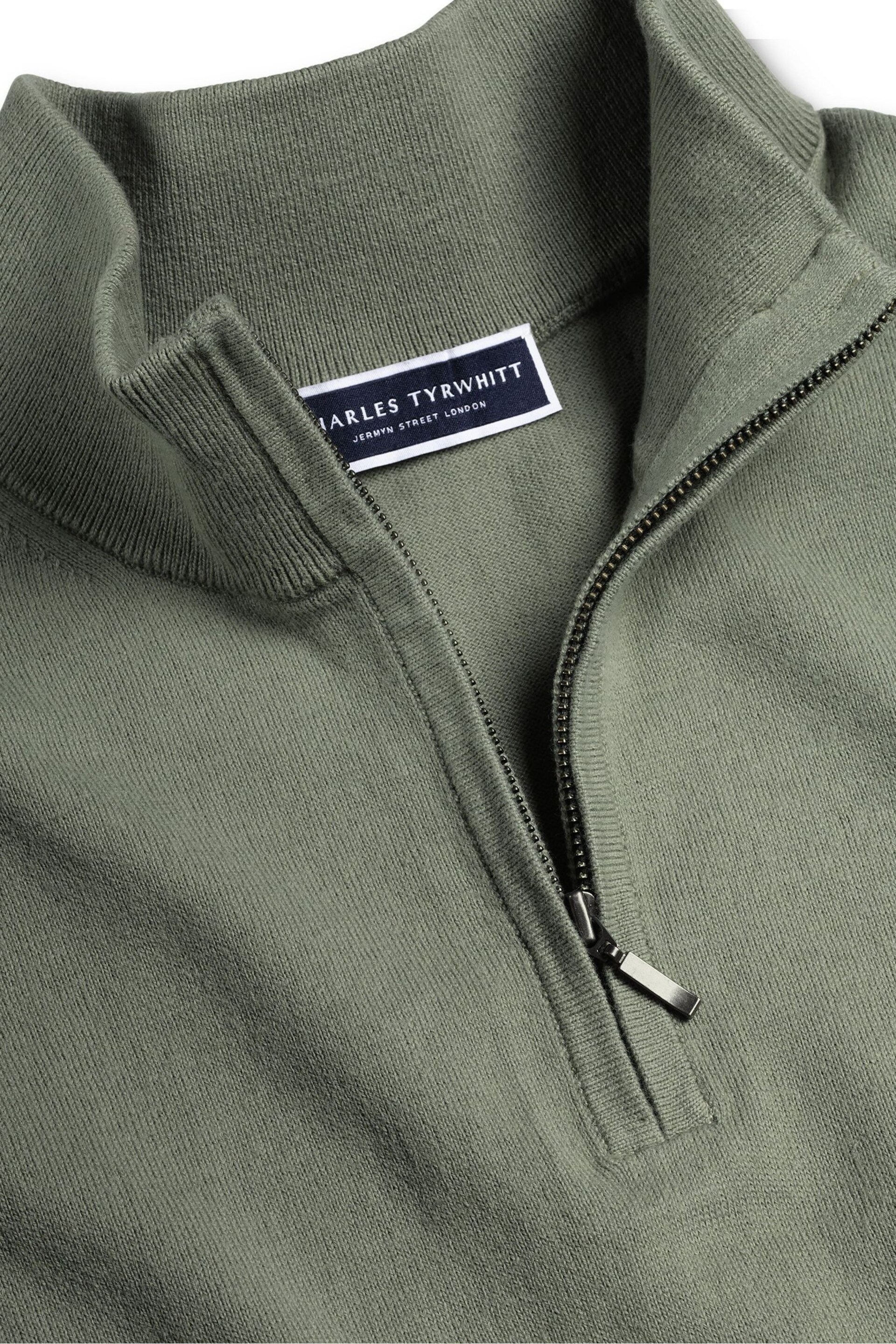 Charles Tyrwhitt Green Combed Cotton Zip Neck Jumper - Image 5 of 6