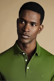 Charles Tyrwhitt Dark green Solid Short Sleeve Cotton Tyrwhitt Pique Polo Shirt - Image 2 of 5