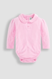 JoJo Maman Bébé Pink Plain Long Sleeve Peter Pan Bodysuit - Image 1 of 3